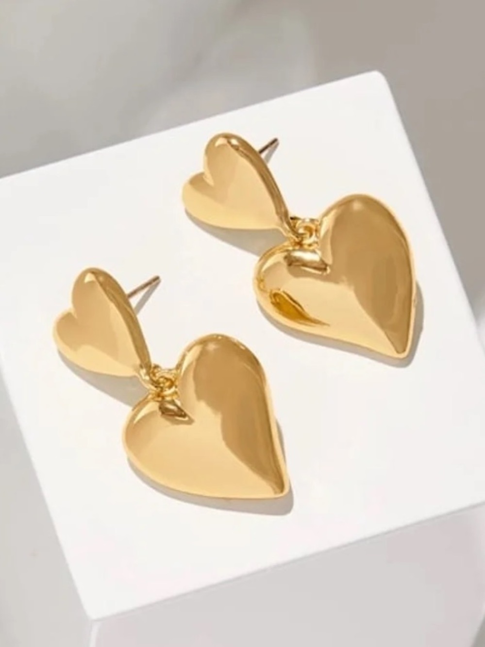 Talbots Shiny Gold-tone Double Heart Drop Earrings